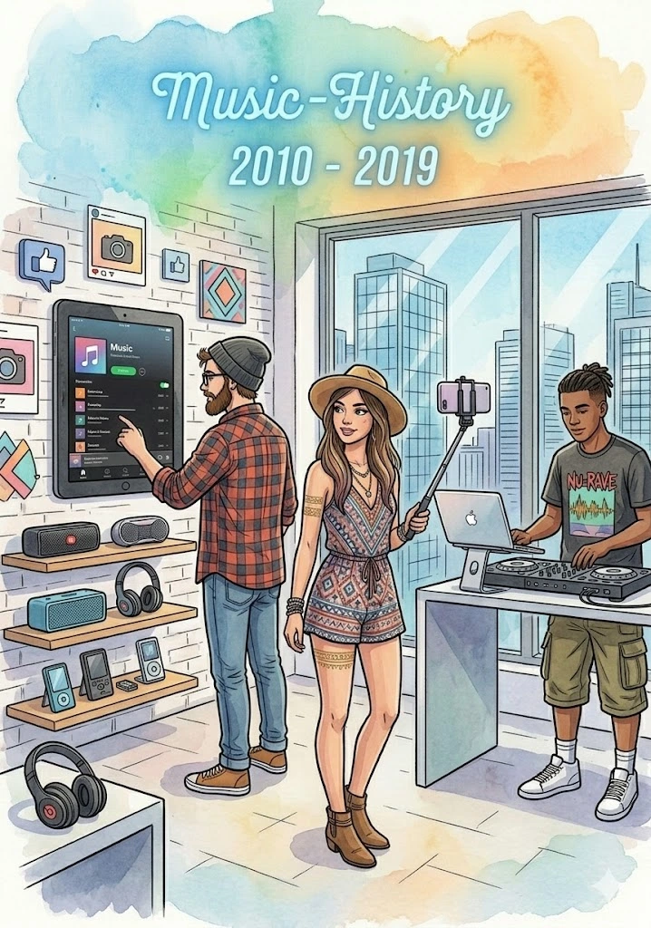 Modernes Musik-Cover der 2010er Jahre: Streaming-Plattformen, EDM und der Einfluss von Social Media auf die Musikwelt.